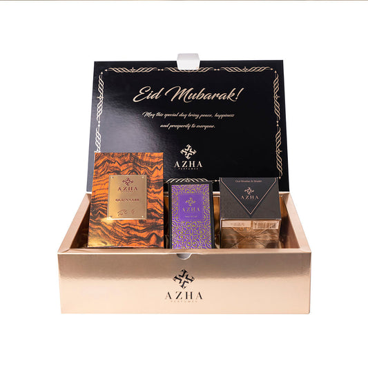 أزهى للعطور - طقم هدايا العيد عود ان كوي + عود معطر الشيخ + عطر الليل