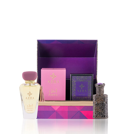 طقم هدايا أزهى قطعتين – أمل + عطر مركز الليل